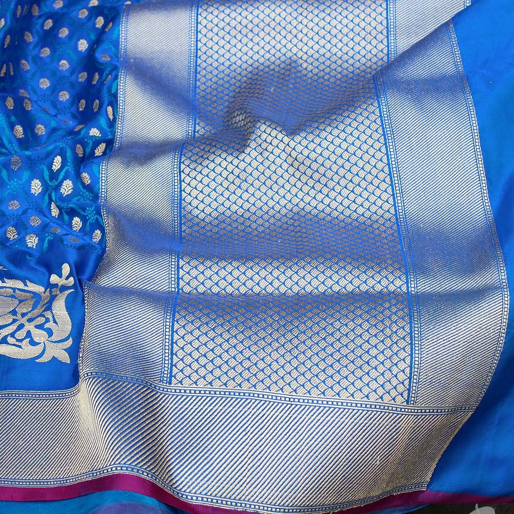 Royal Blue Pure Katan Silk Banarasi Handloom Saree - Tilfi - 6