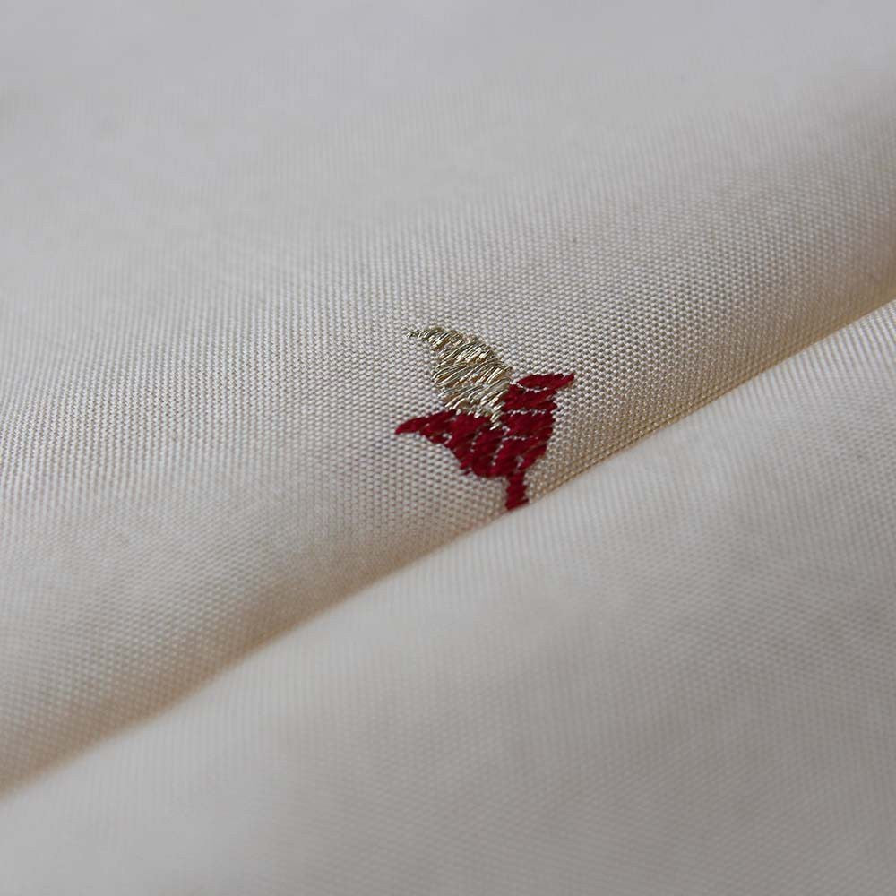 Red Pure Katan Silk Dupatta &amp; Beige Pure Katan Silk Fabric