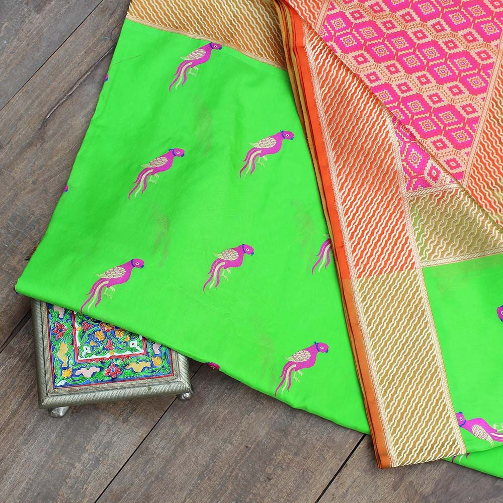 Green Pure Katan Silk Banarasi Handloom Saree - Tilfi