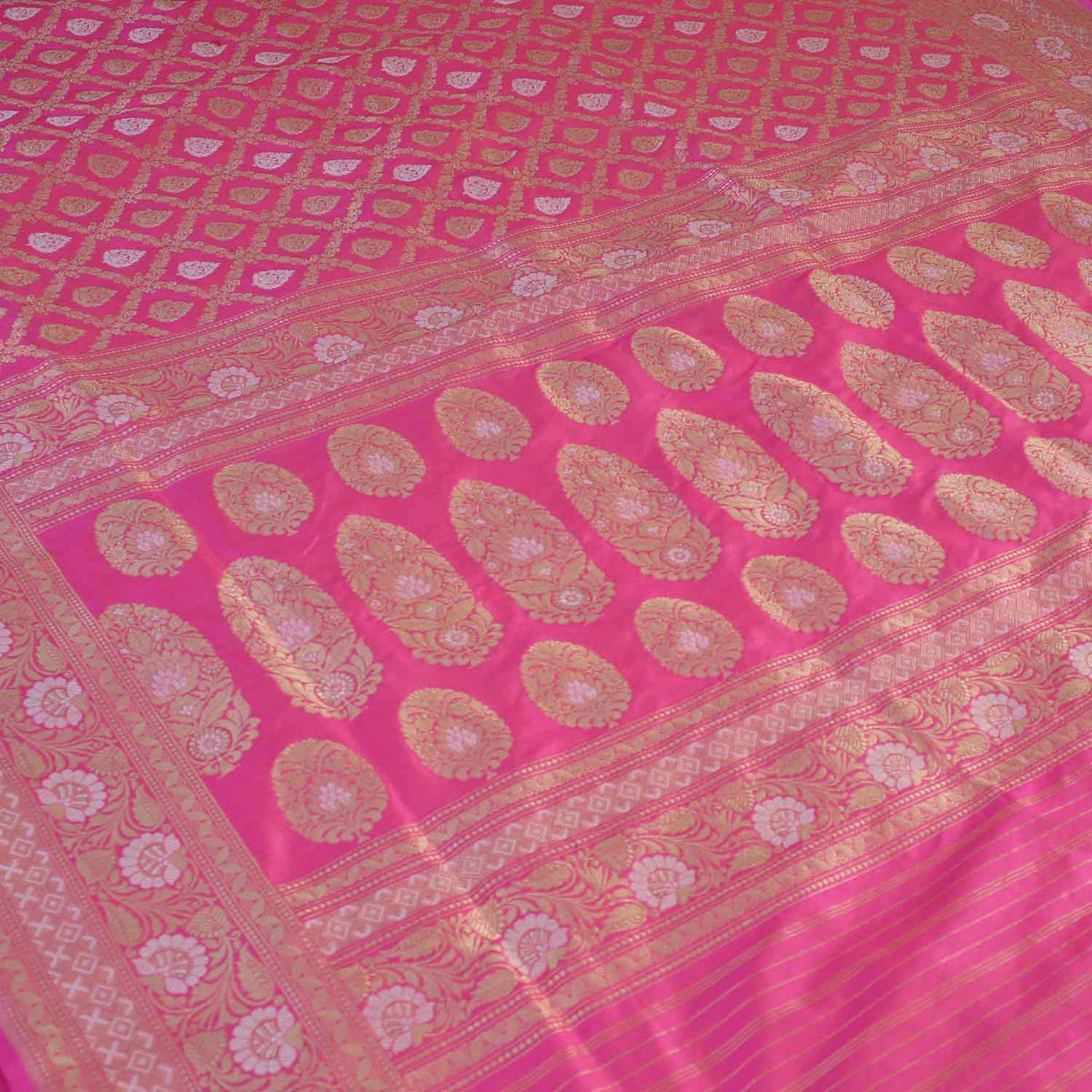 Peach-Rose Pink Pure Katan Silk Banarasi Handloom Saree - Tilfi - 2