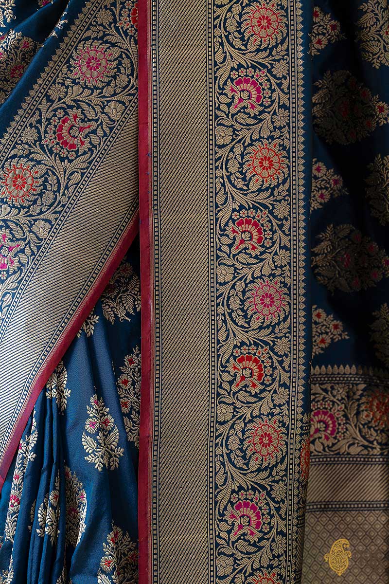 KJ0016-Midnight Blue Pure Katan Silk Banarasi Handloom Saree