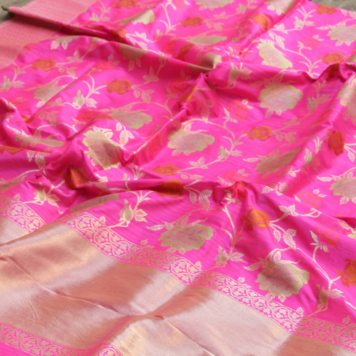 Gulabi Pink Pure Katan Silk Banarasi Handloom Dupatta - Tilfi - 2