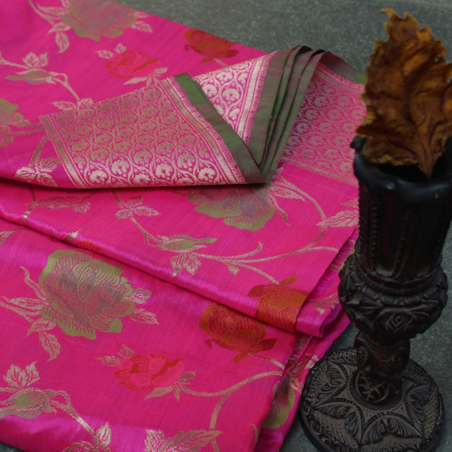 Gulabi Pink Pure Katan Silk Banarasi Handloom Dupatta - Tilfi