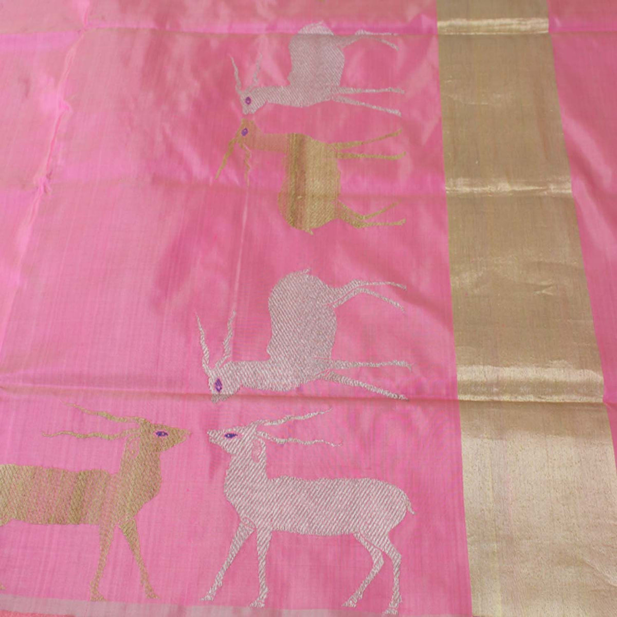 Rose Pink Shot Color Pure Katan Silk Banarasi Handloom Saree - Tilfi - 3