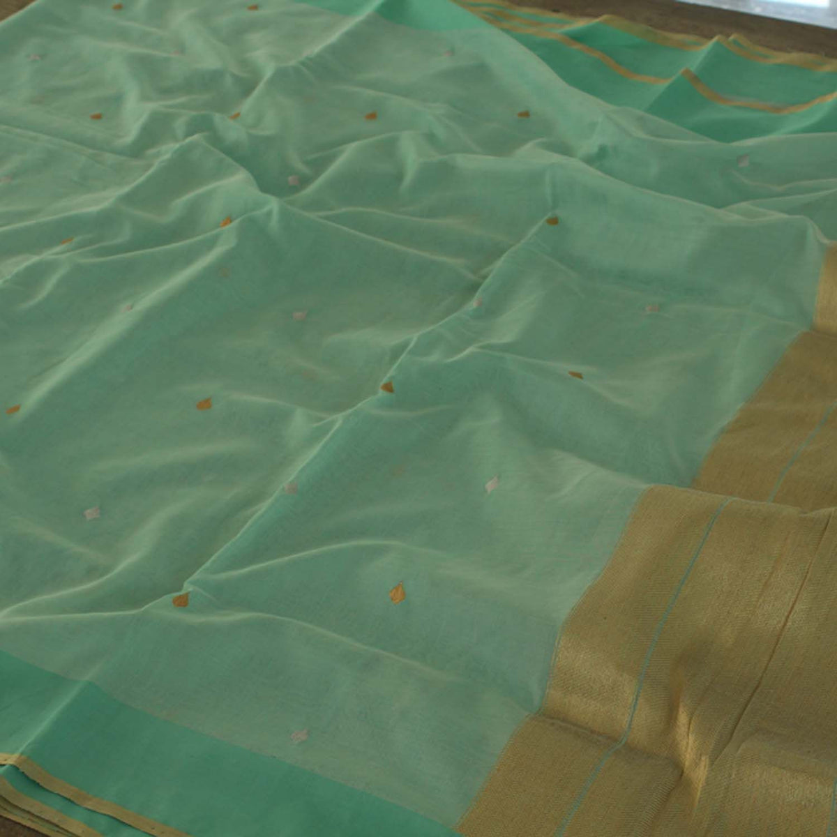 Mint Blue Pure Silk By Cotton Banarasi Handloom Saree - Tilfi
