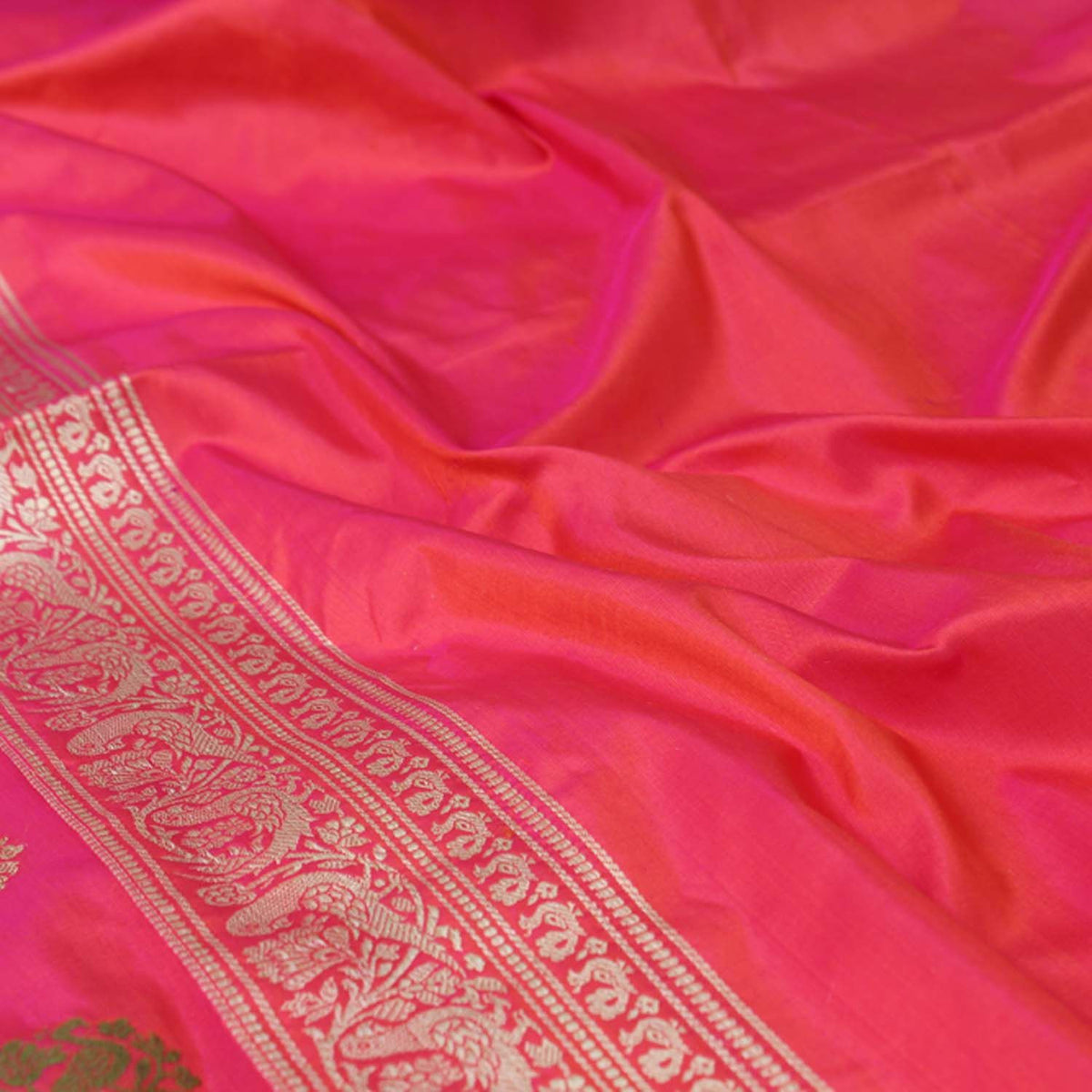 Indian Pink-Orange Pure Katan Silk Banarasi Handloom Saree - Tilfi - 4