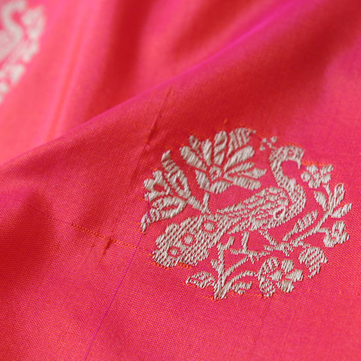 Indian Pink-Orange Pure Katan Silk Banarasi Handloom Saree - Tilfi