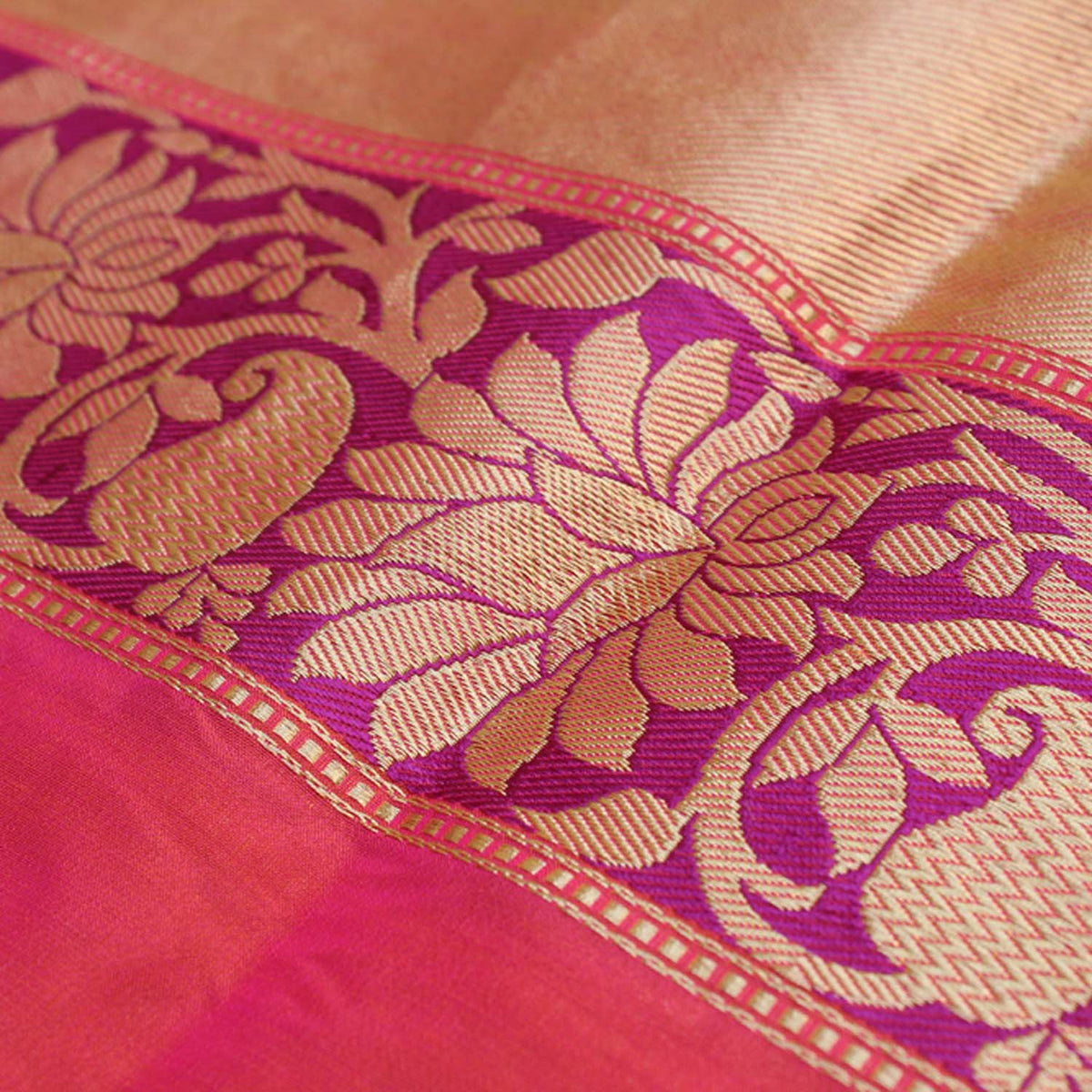 Rani Pink-Orange Pure Katan Silk Banarasi Handloom Dupatta - Tilfi - 4
