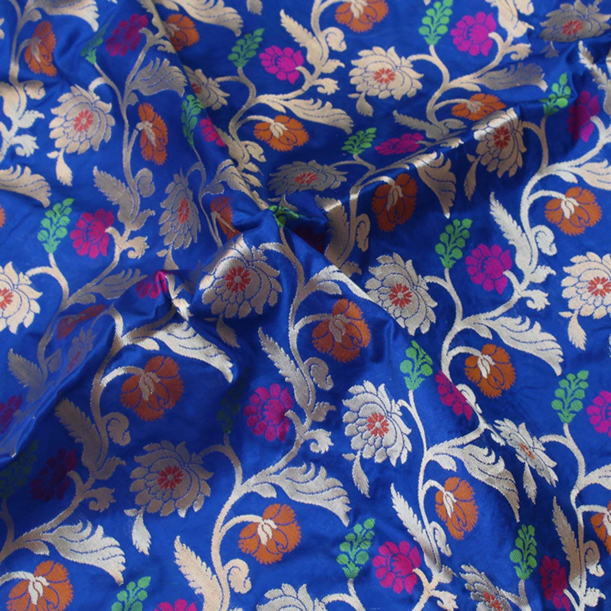 Royal-Blue Pure Katan Silk Banarasi Handloom Dupatta - Tilfi - 3