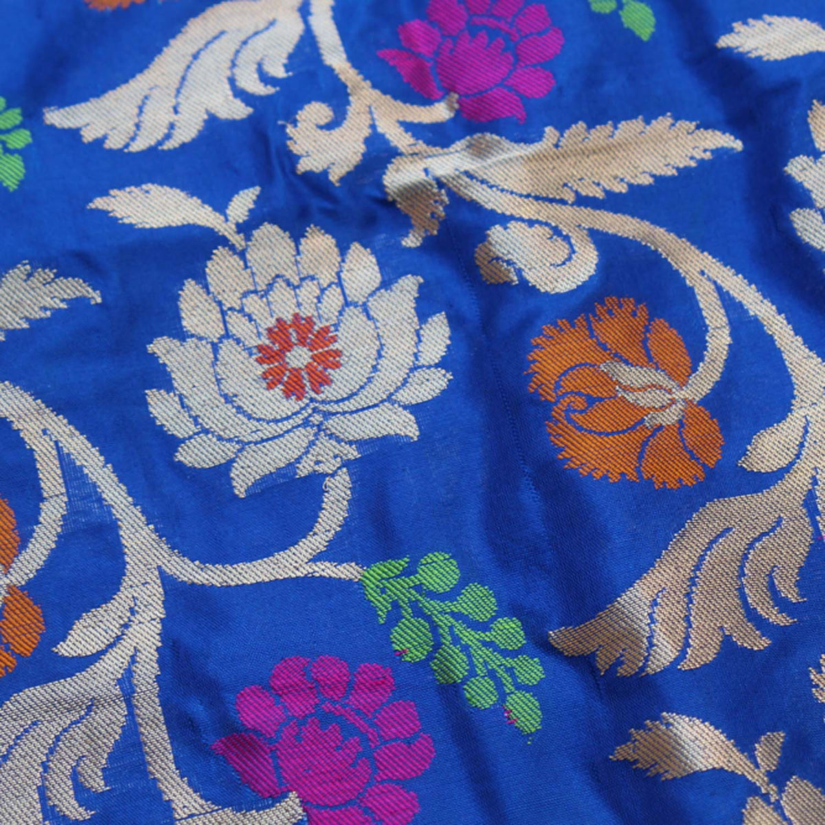 Royal-Blue Pure Katan Silk Banarasi Handloom Dupatta - Tilfi - 4