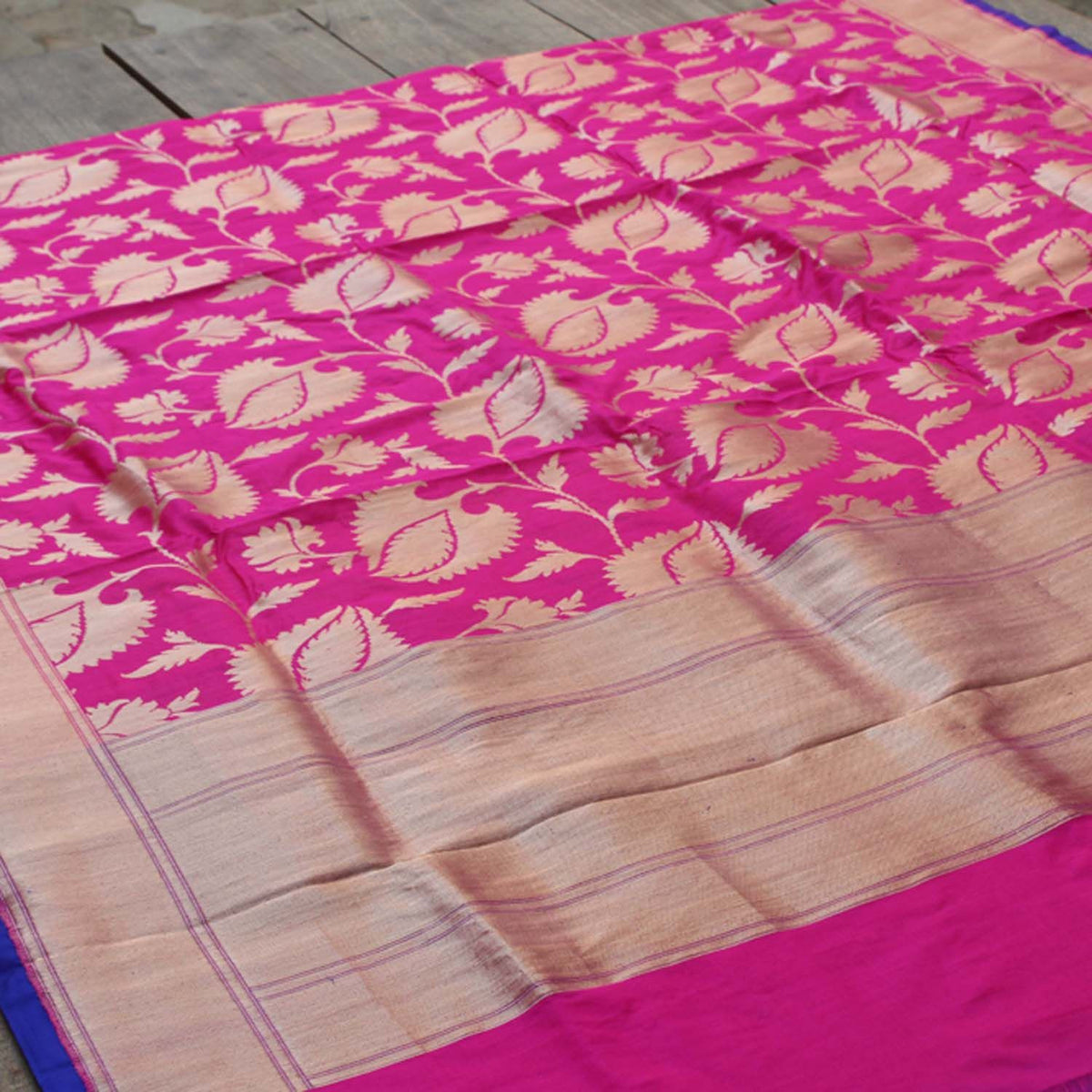 Indian Pink Pure Katan Silk Banarasi Handloom Dupatta - Tilfi - 2