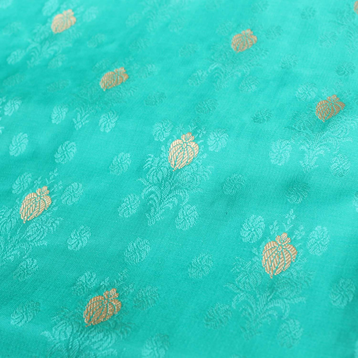Sea Green Pure Soft Satin Silk Banarasi Handloom Saree - Tilfi - 6