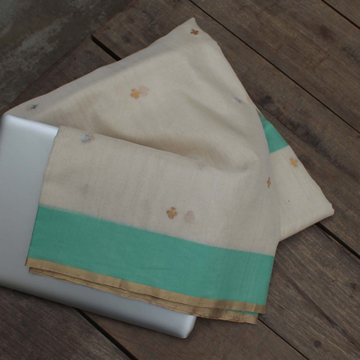 Off-White Pure Silk By Cotton Banarasi Handloom Saree - Tilfi