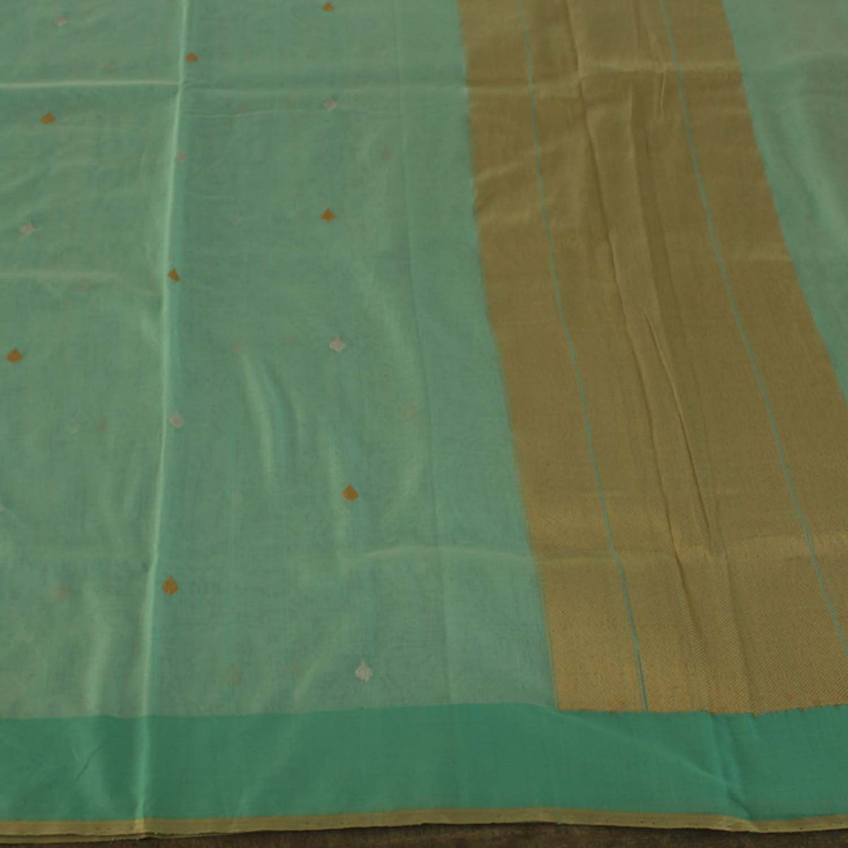 Mint Blue Pure Silk By Cotton Banarasi Handloom Saree - Tilfi - 2