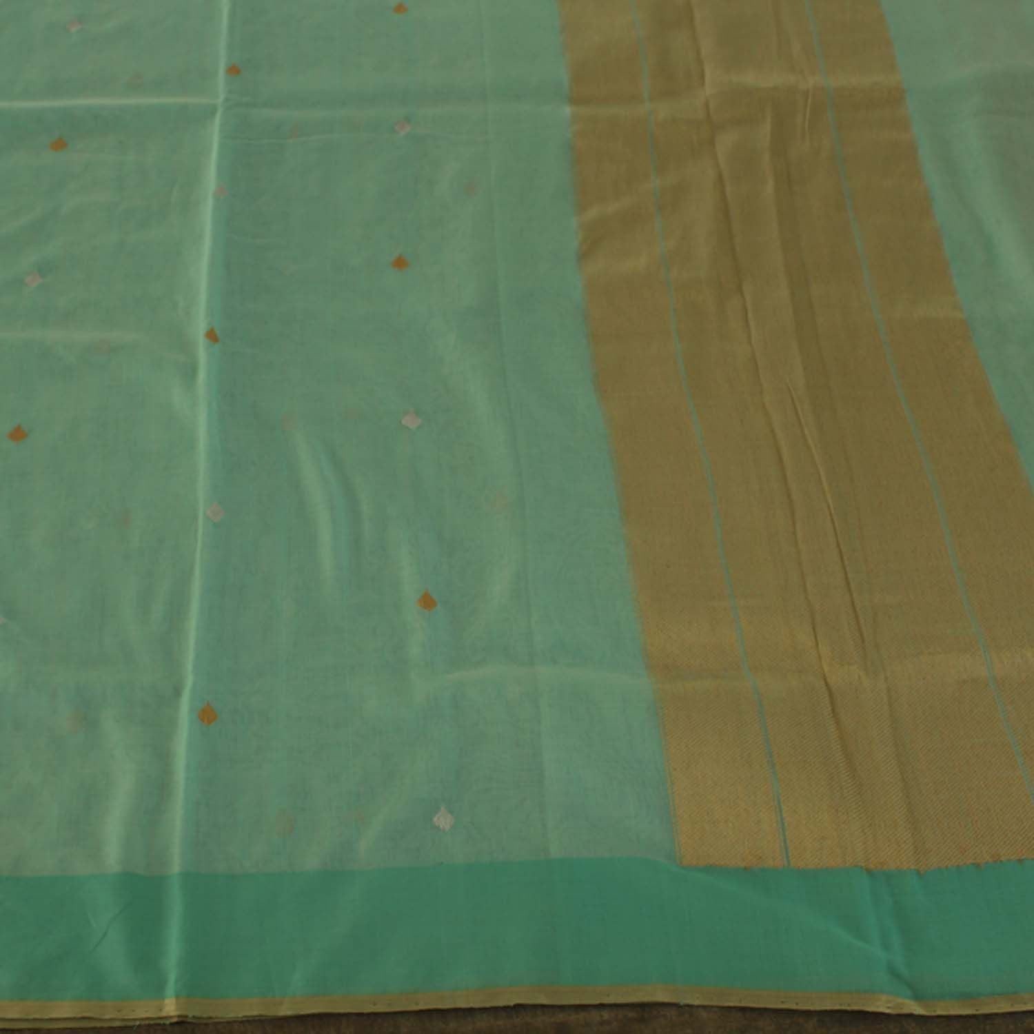 Mint Blue Pure Silk By Cotton Banarasi Handloom Saree - Tilfi