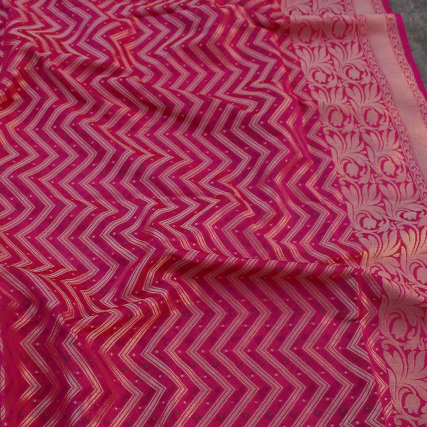 Indian Pink-Red Pure Katan Silk Banarasi Handloom Dupatta - Tilfi