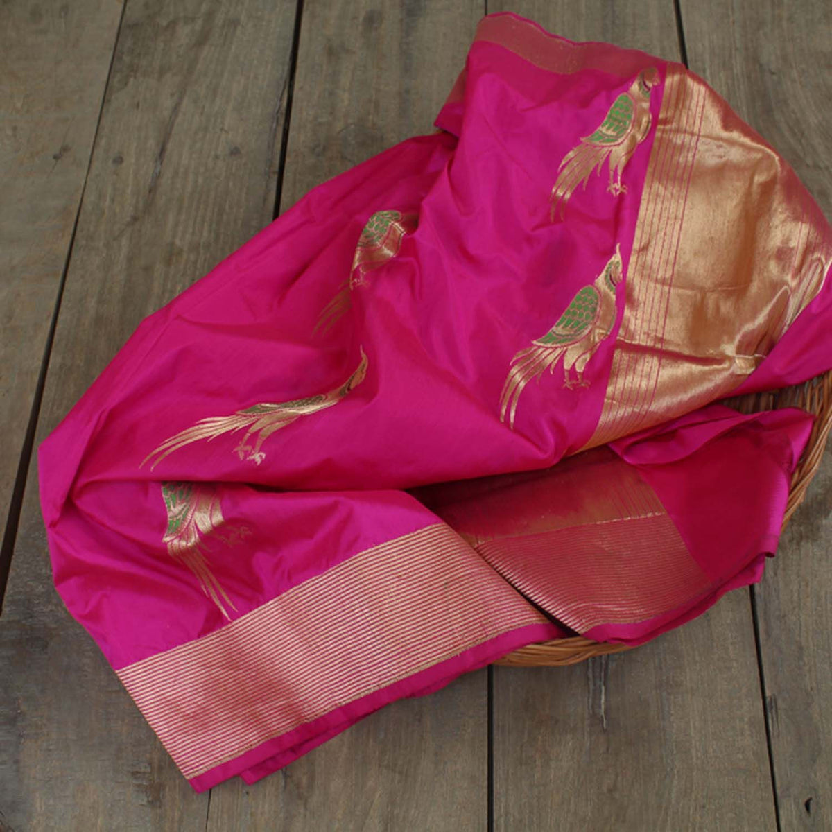 Indian-Pink Pure Katan Silk Banarasi Handloom Dupatta - Tilfi