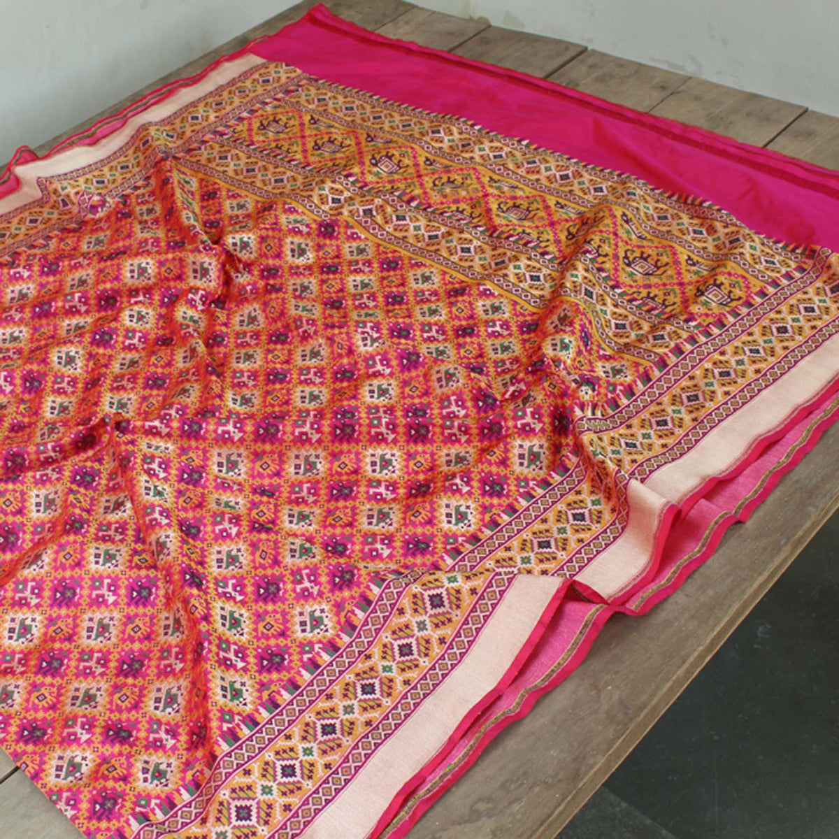 Rust Rose-Pink Pure Katan Silk Banarasi Handloom Dupatta - Tilfi - 2
