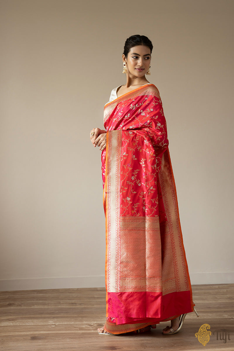 KJ0007-Red-Rani Pink Pure Katan Silk Banarasi Handloom Saree