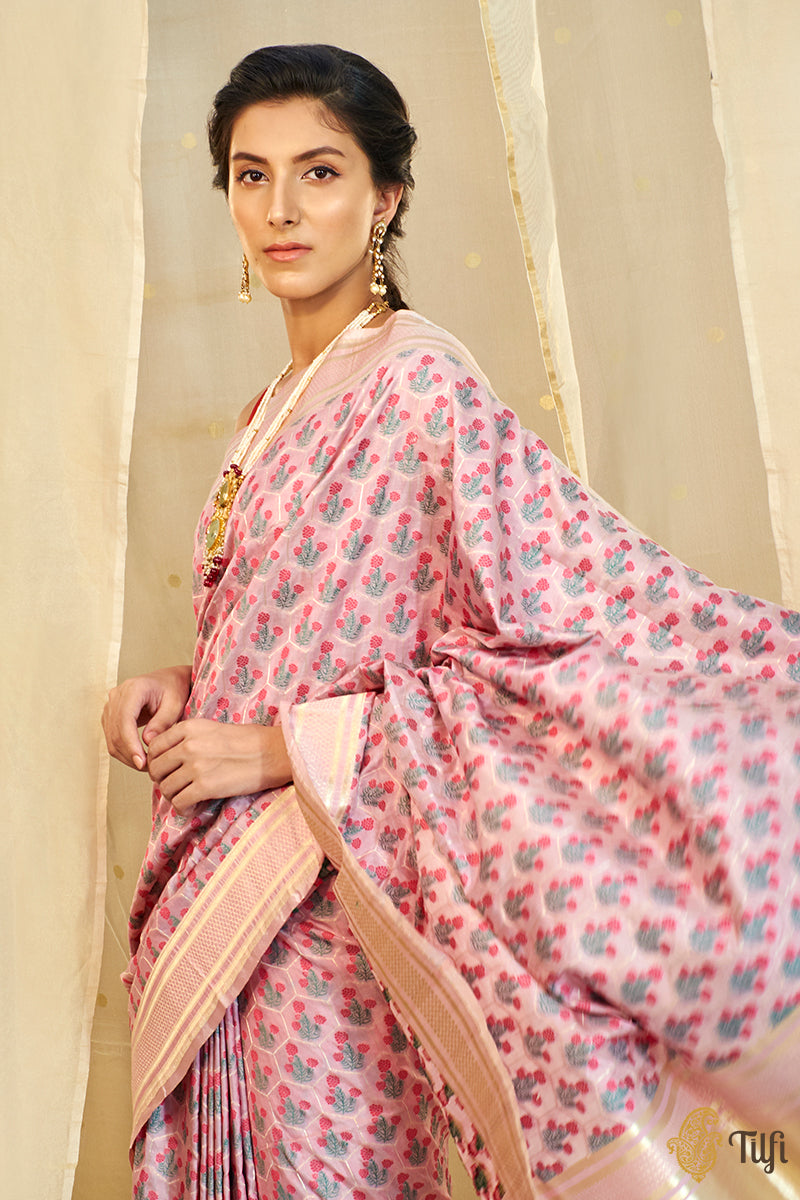 Pink Pure Katan Silk Banarasi Handloom Saree