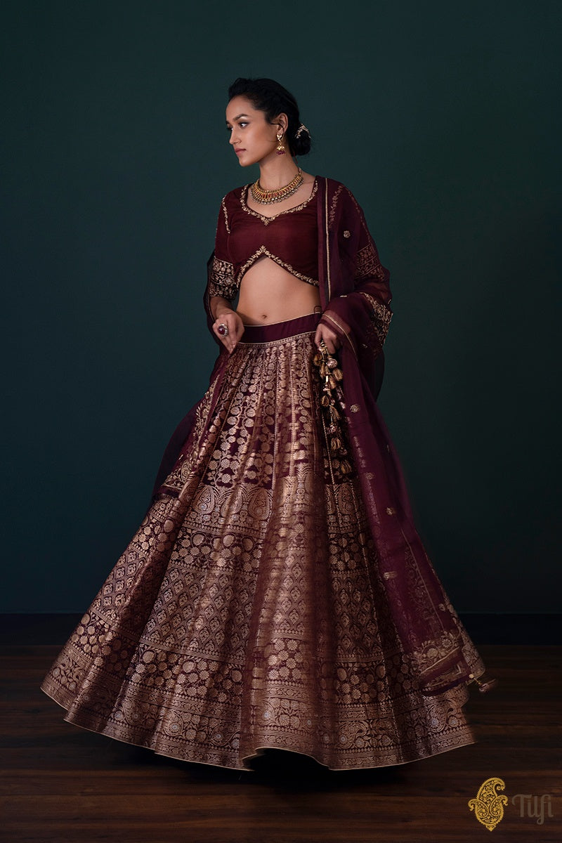 Dark Brown Velvet Circular Lehenga Choli 146835 | Pakistani bridal dresses  online, Indian bridal dress, Lehenga designs