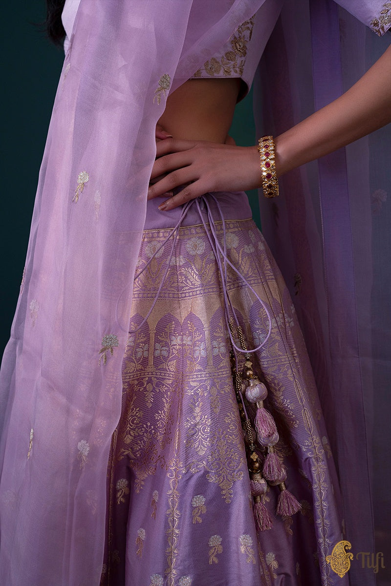 Lilac Pure Katan Silk Banarasi Handloom Lehenga Set