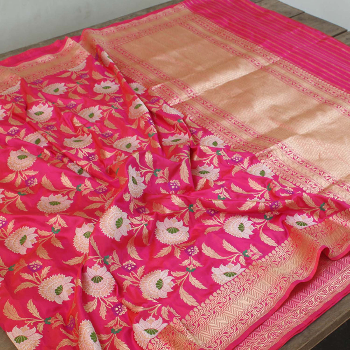 Orange Rose-Pink Pure Katan Silk Banarasi Handloom Saree - Tilfi - 3