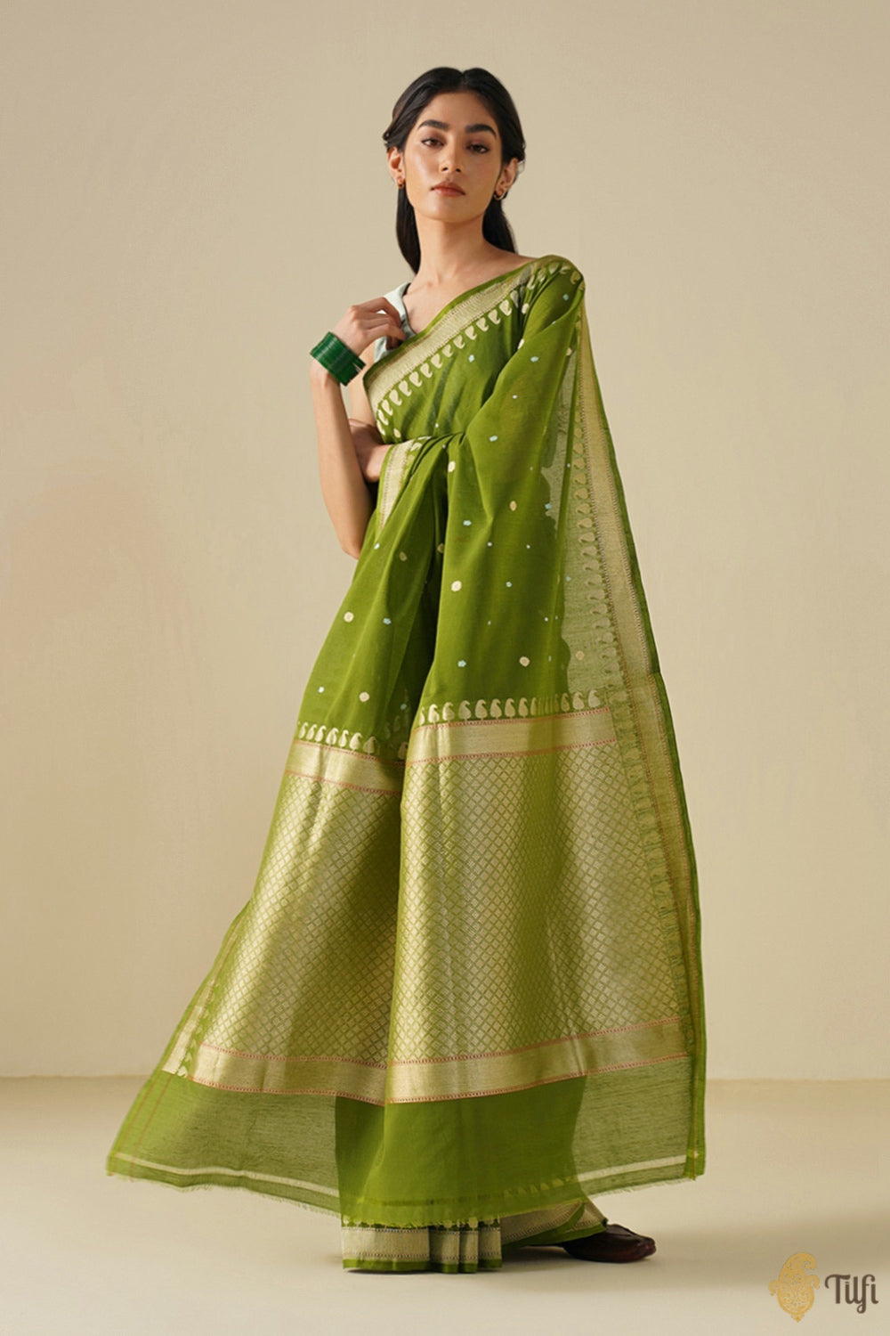 Green Pure Cotton Banarasi Kadhua Handloom Saree