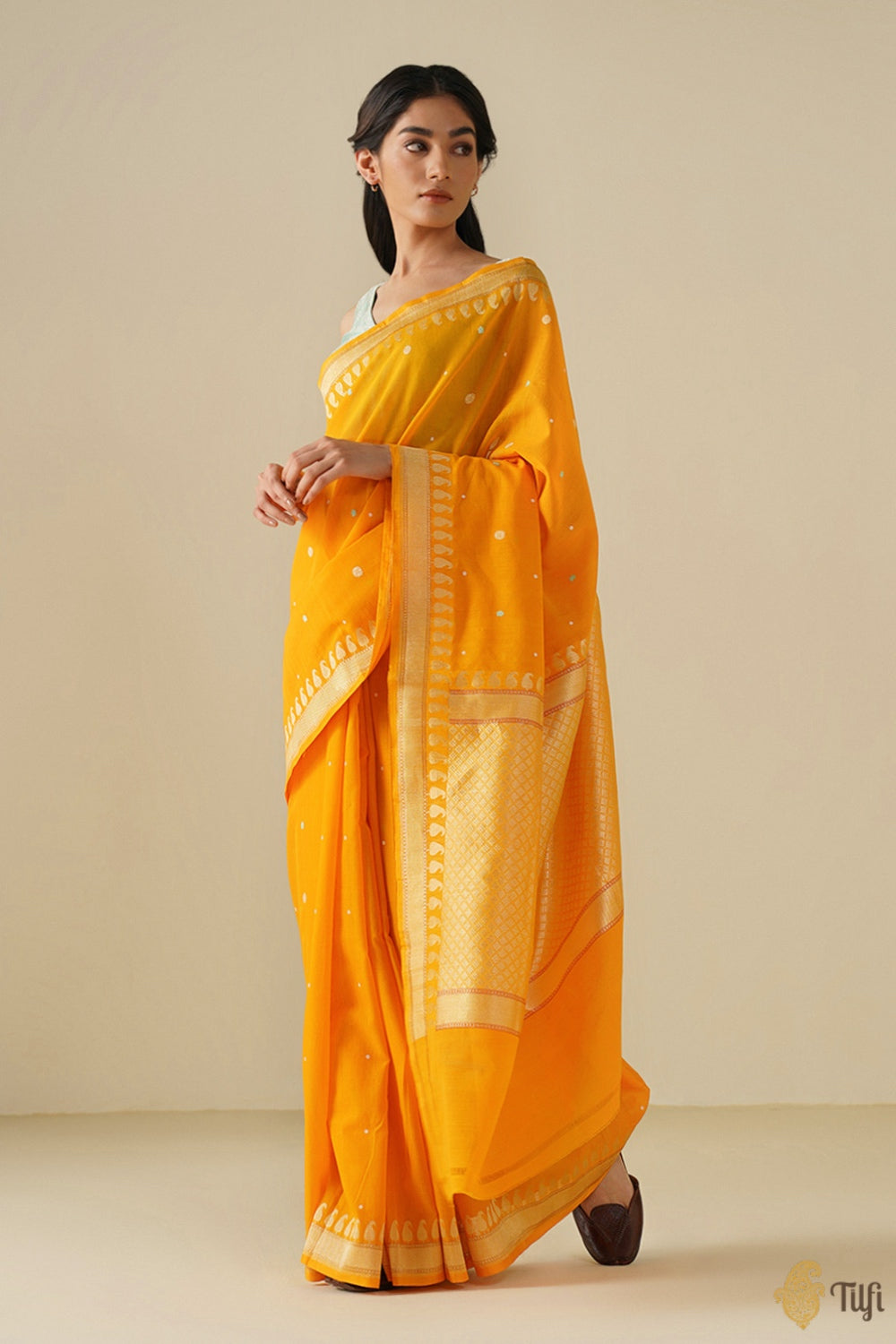 Orange Pure Cotton Banarasi Kadhua Handloom Saree