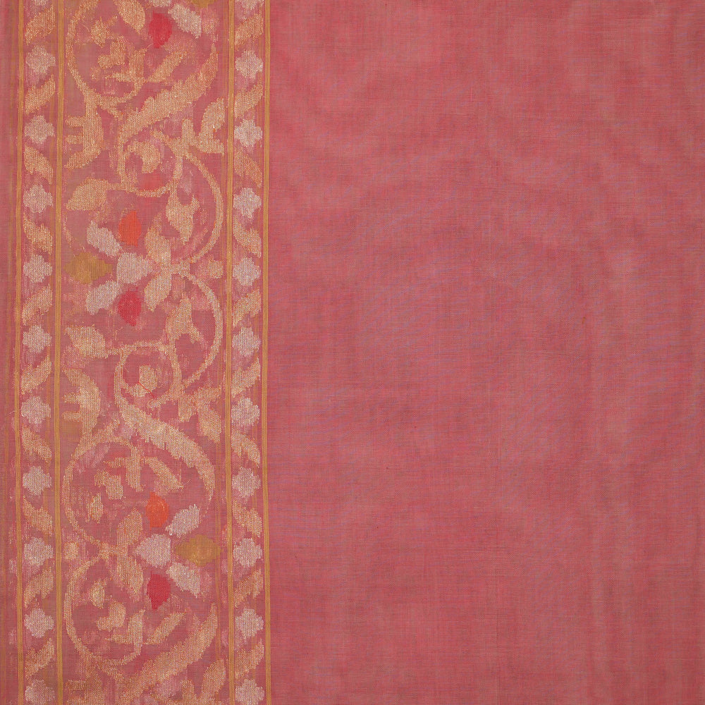 Pre-Order: &#39;Lekha&#39; Rust Pink Pure Cotton Jamdani Real Zari Banarasi Handloom Saree