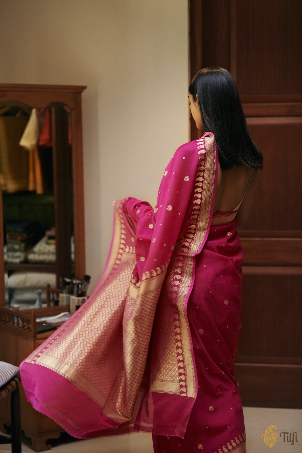 Rani Pink Pure Cotton Banarasi Kadhua Handloom Saree