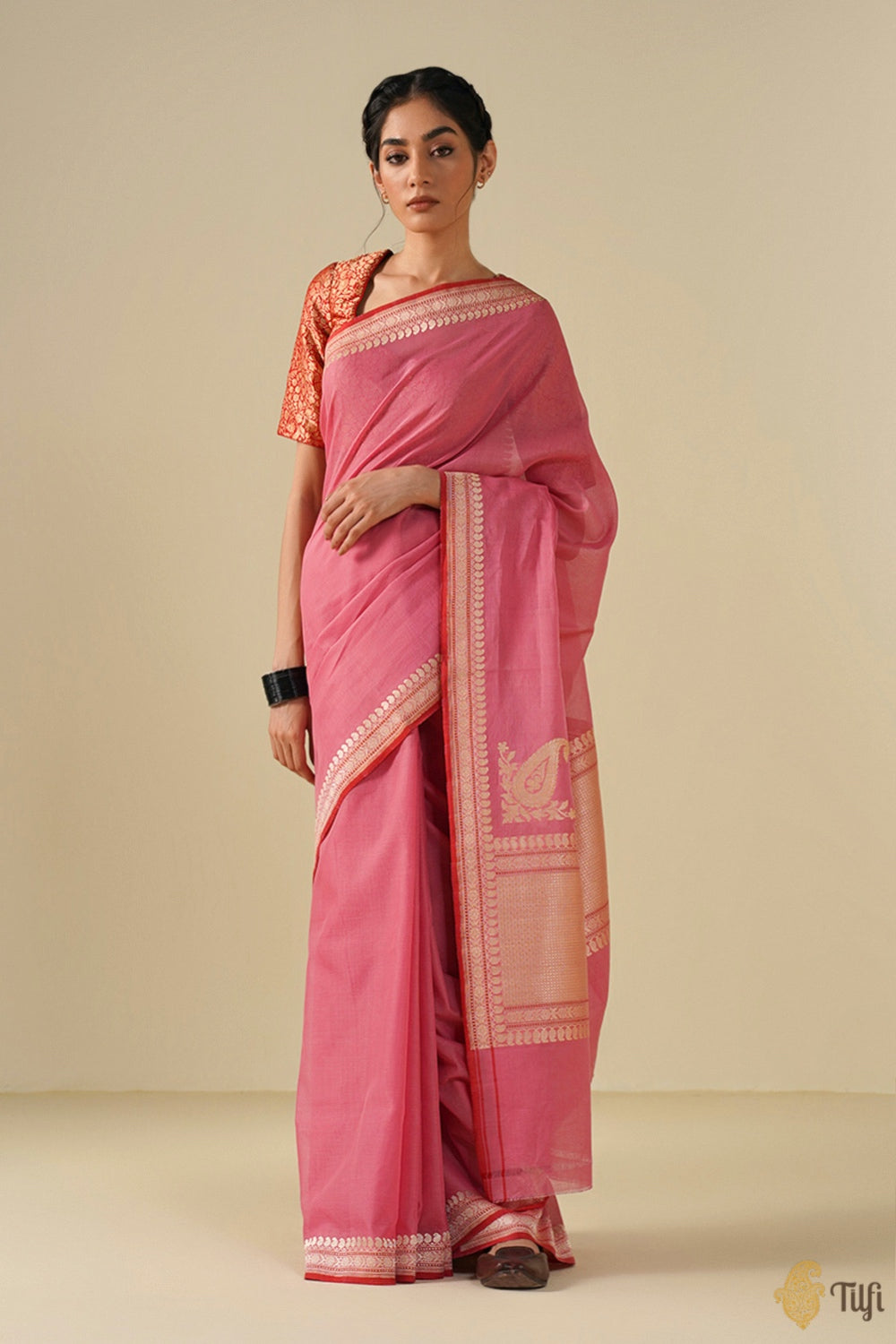 Gajri Pink Pure Cotton Banarasi Kadhua Handloom Saree