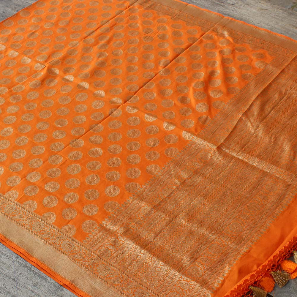 Orange Pure Katan Silk Banarasi Handloom Dupatta