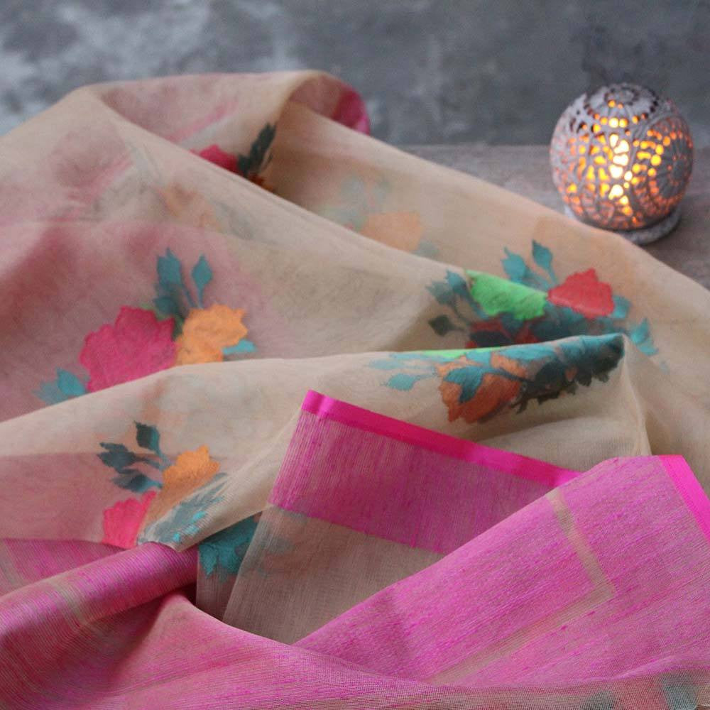 Tussar Pure Kora Silk Net Banarasi Handloom Dupatta