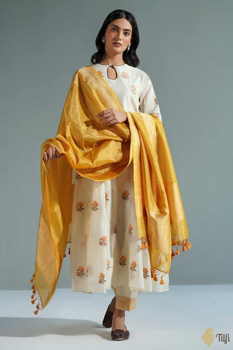 Mustard Gold Pure Cotton Silk Tissue Banarasi Handloom Dupatta