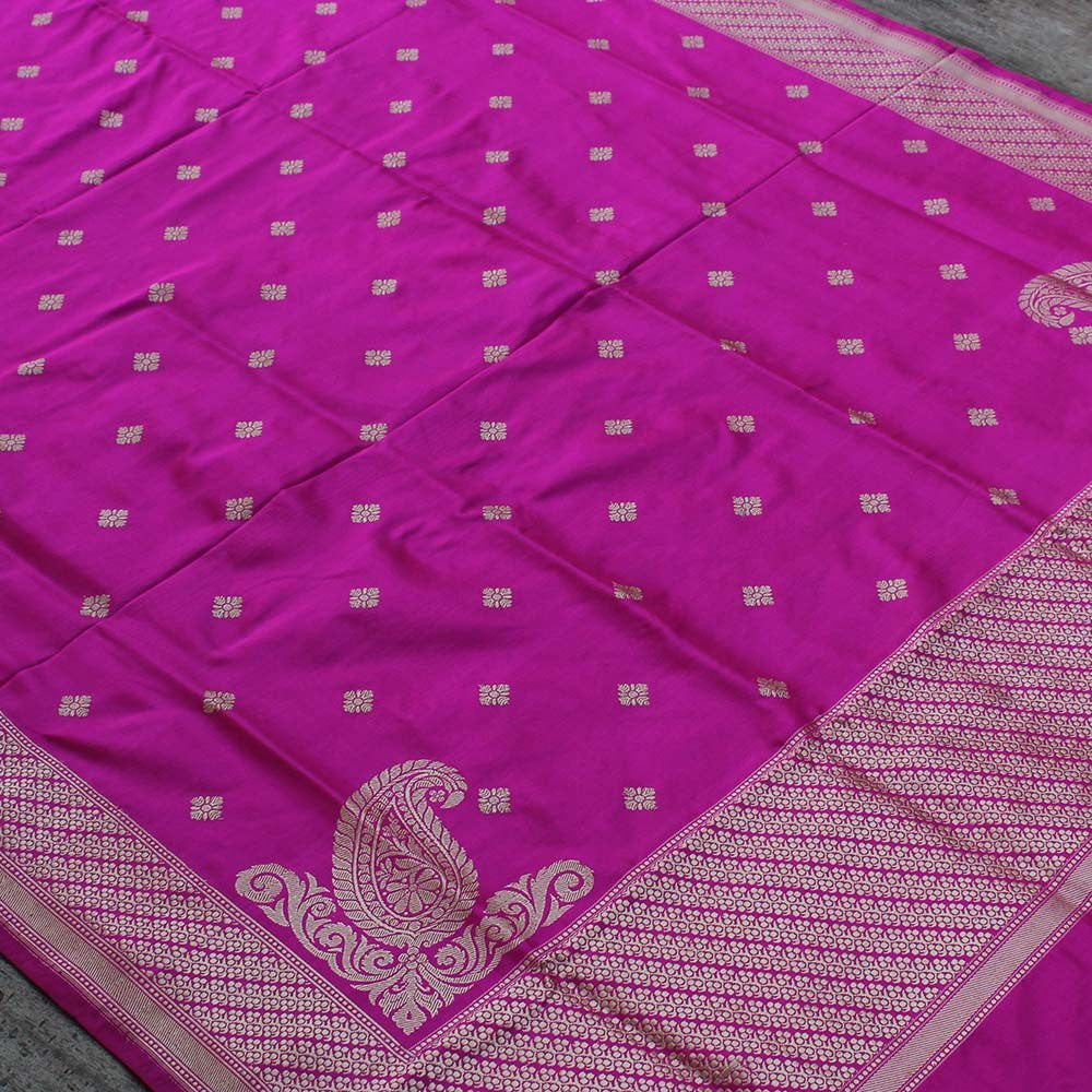 Gulabi Pink Pure Katan Silk Dupatta &amp; Beige Pure Silk by Cotton Fabric