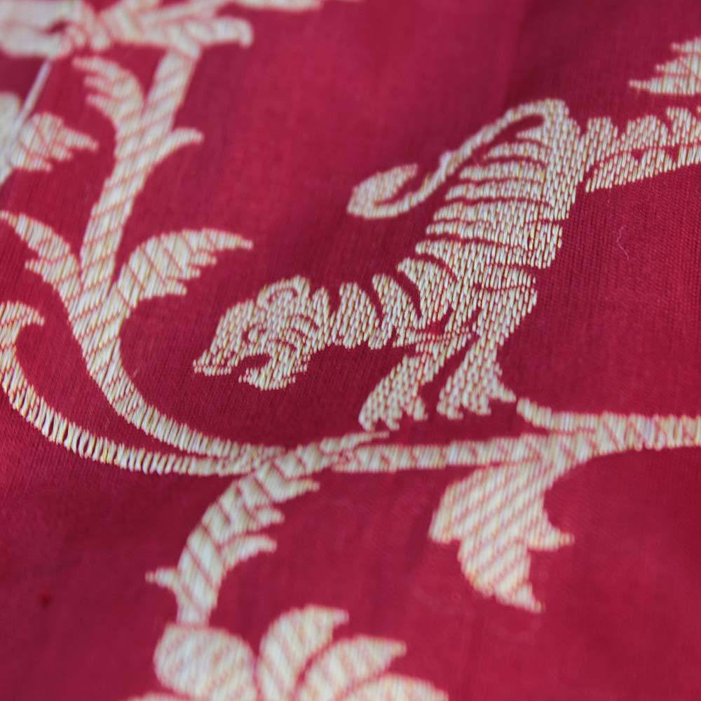 Maroon Pure Katan Silk Dupatta &amp; Beige Pure Silk by Cotton Fabric
