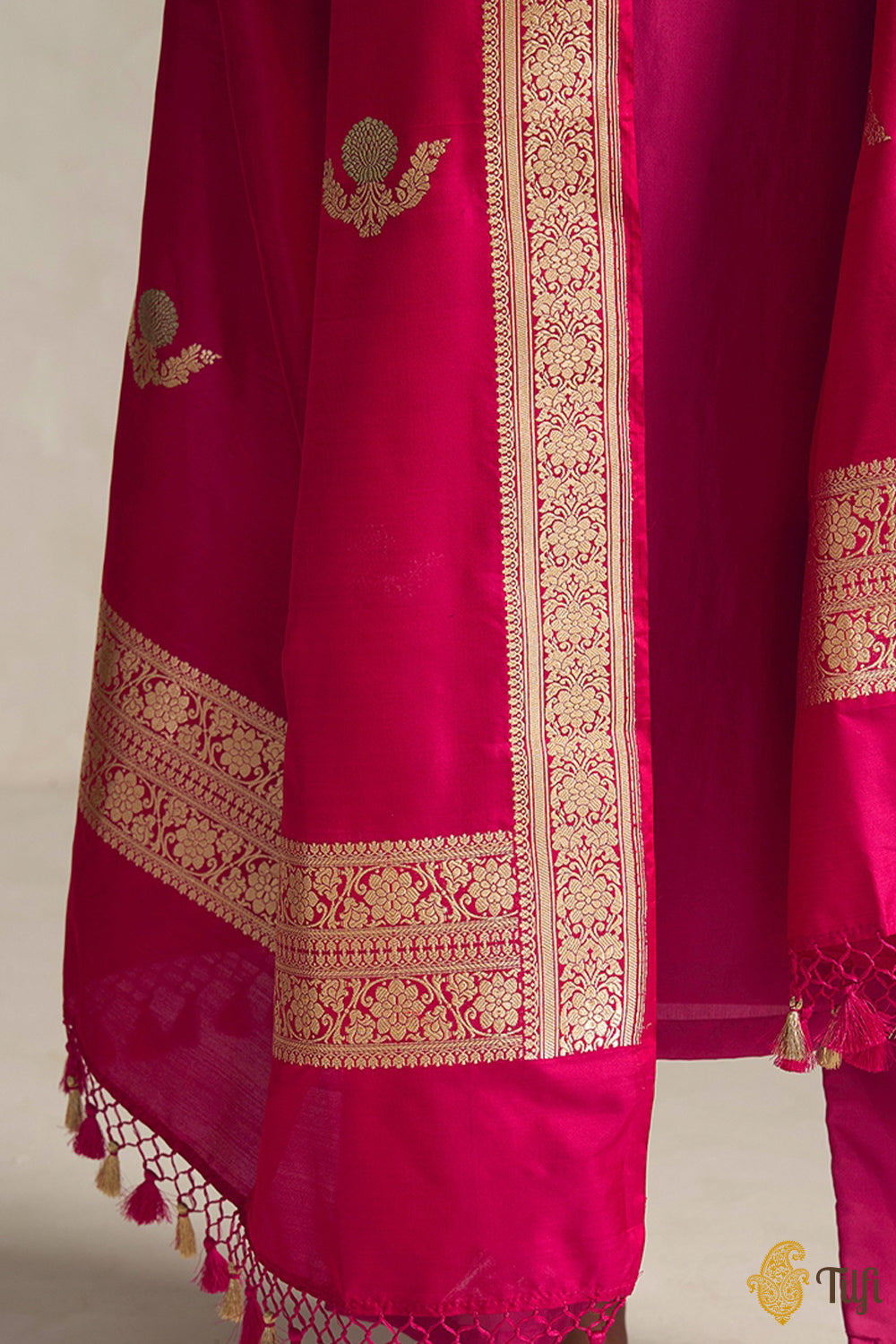 Red-Rani Pink Pure Katan Silk Banarasi Handloom Dupatta