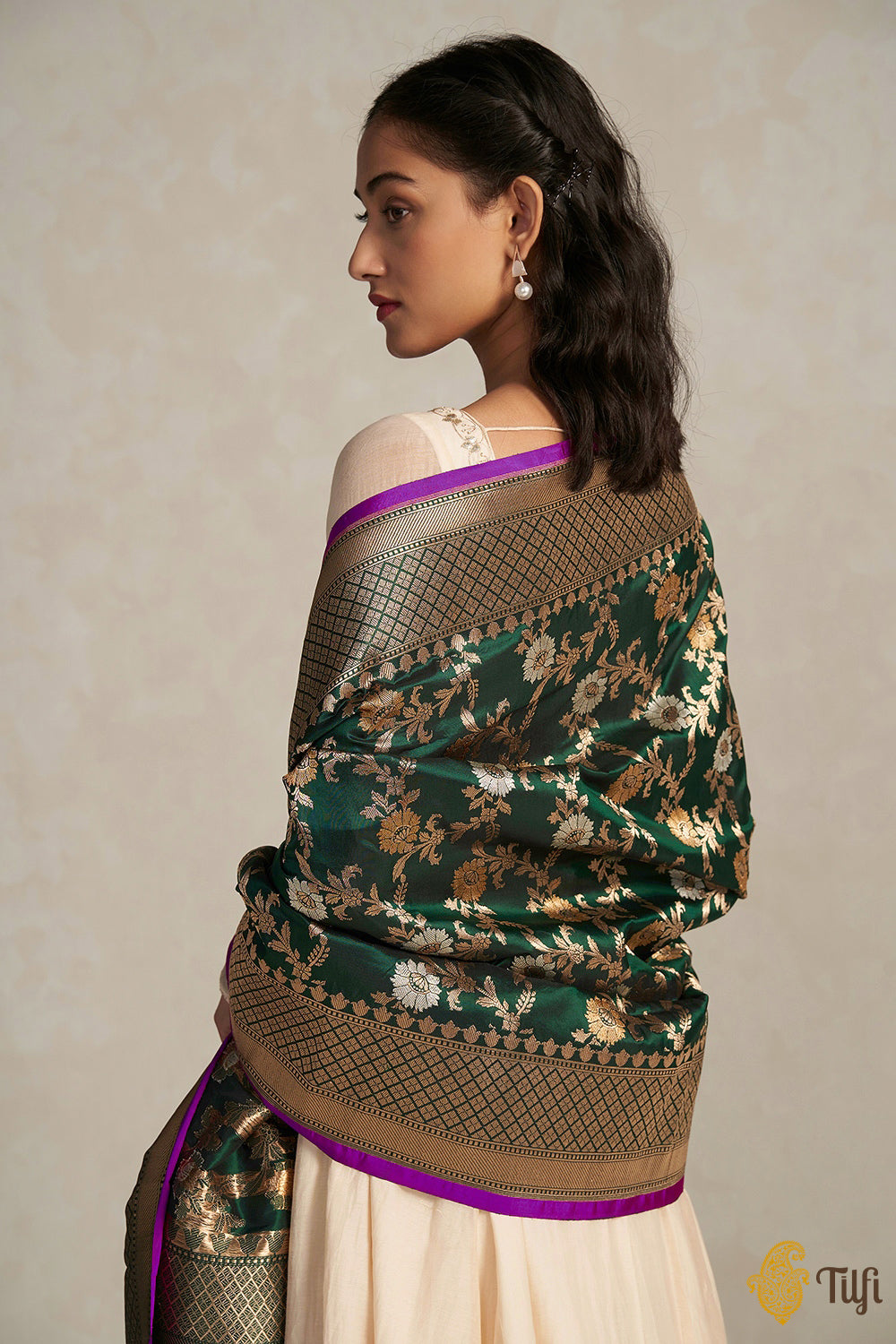 Bottle Green Banarsi Silk Dupatta main image 1