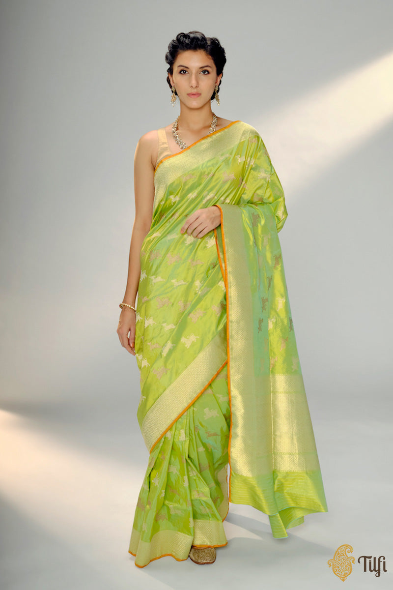 Light Blue-Green Pure Katan Silk Banarasi Handloom Saree