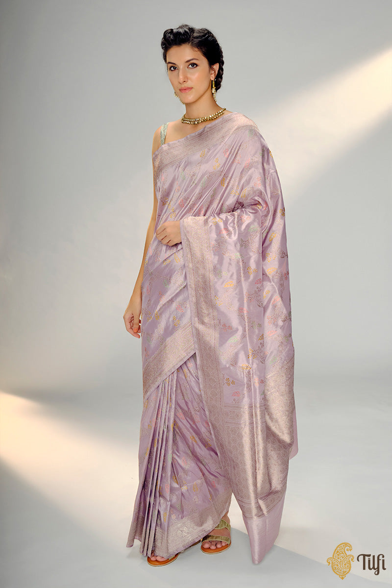 Light Mauve Lilac Pure Katan Silk Banarasi Handloom Saree