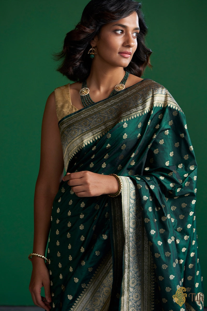 dark green pure silk saree