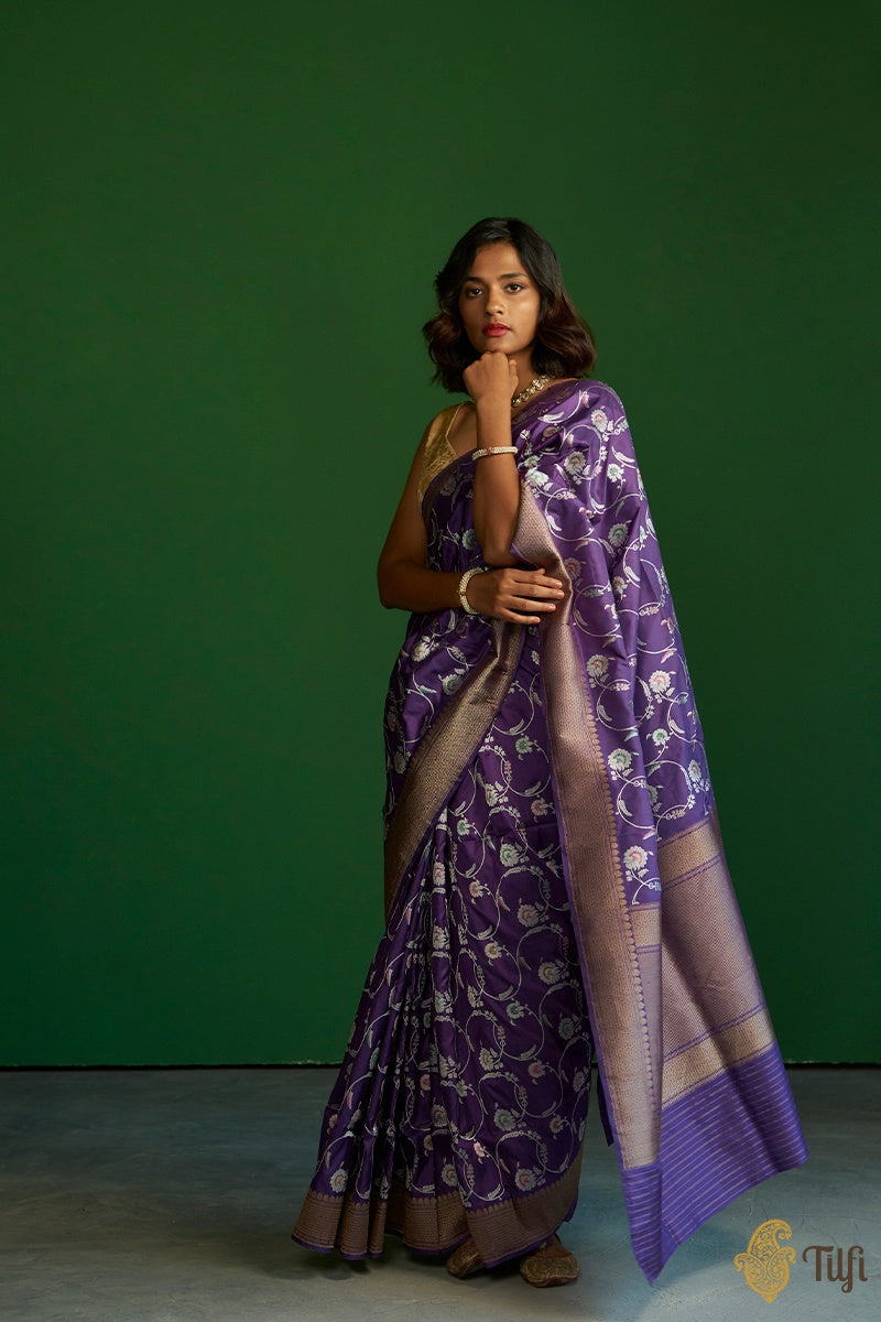 Iris Violet Pure Katan Silk Banarasi Handloom Saree