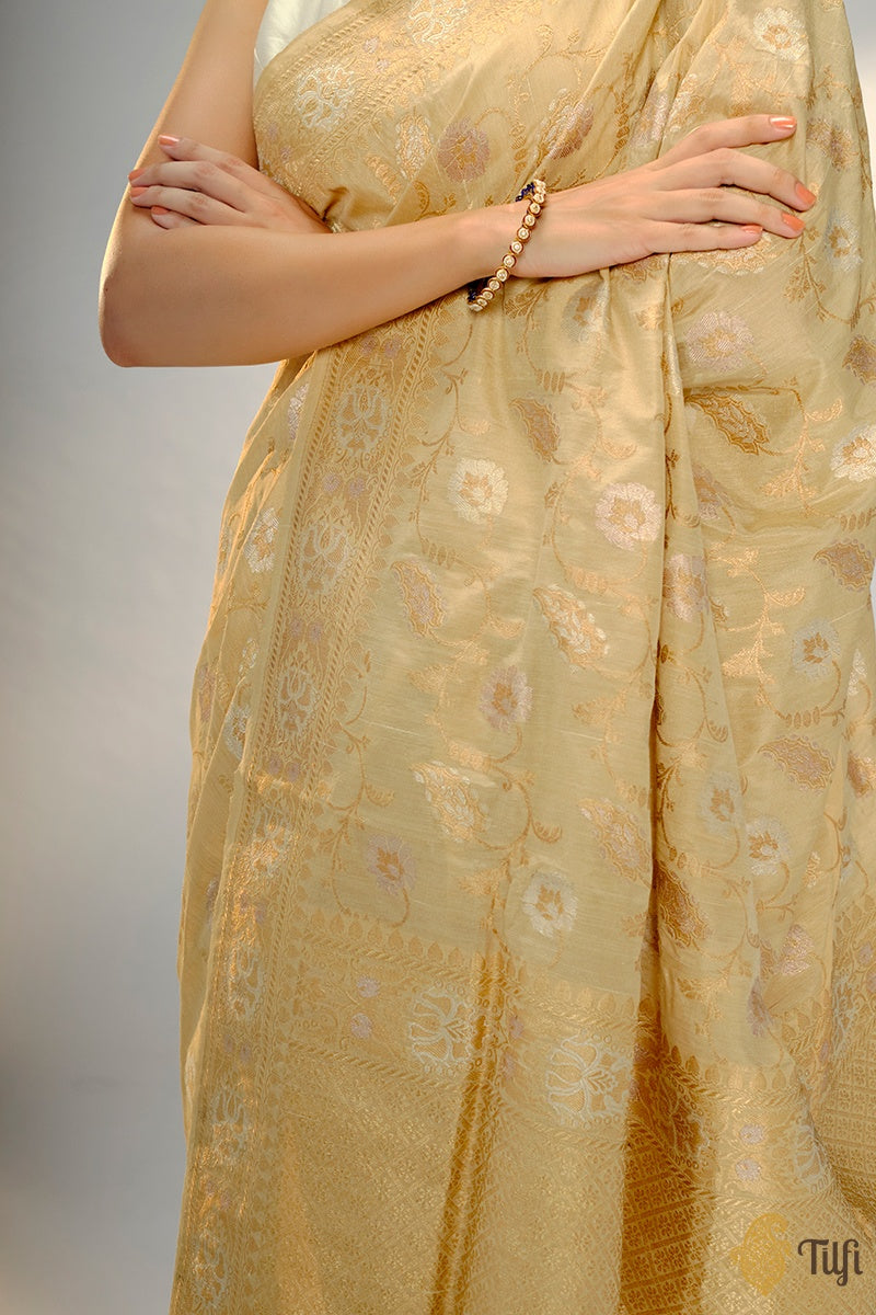 Tussar Colour Pure Monga Silk Banarasi Handloom Saree