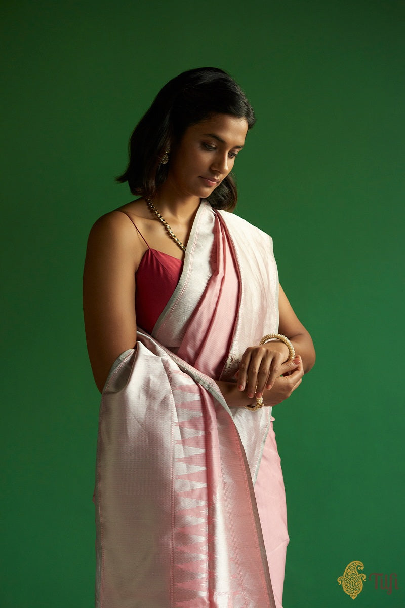 Soft Pink Pure Katan Silk Banarasi Handloom Saree