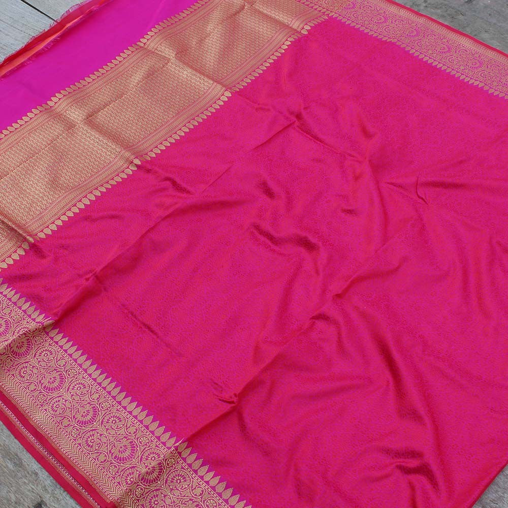 Red-Rani Pink Pure Katan Silk Dupatta &amp; Beige Pure Soft Satin Silk Fabric