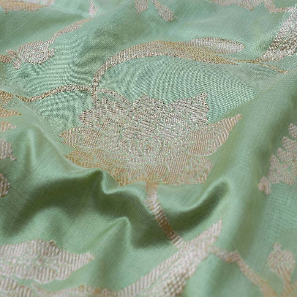Light Pista Green Pure Katan Silk Dupatta &amp; Peach Pure Katan Silk Fabric
