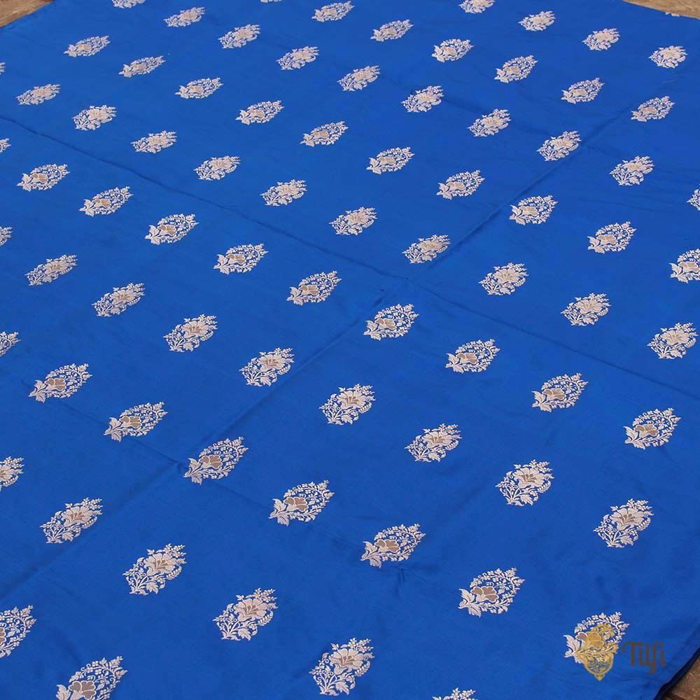 Grey Pure Katan Silk Dupatta &amp; Royal Blue Pure Katan Silk Fabric