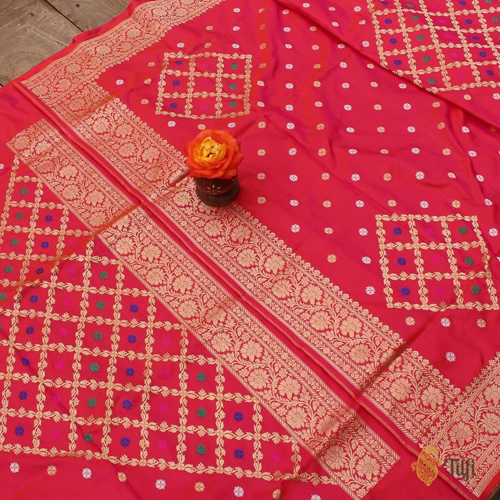 Dark Orange-Rani Pink Pure Katan Silk Dupatta Fabric Set