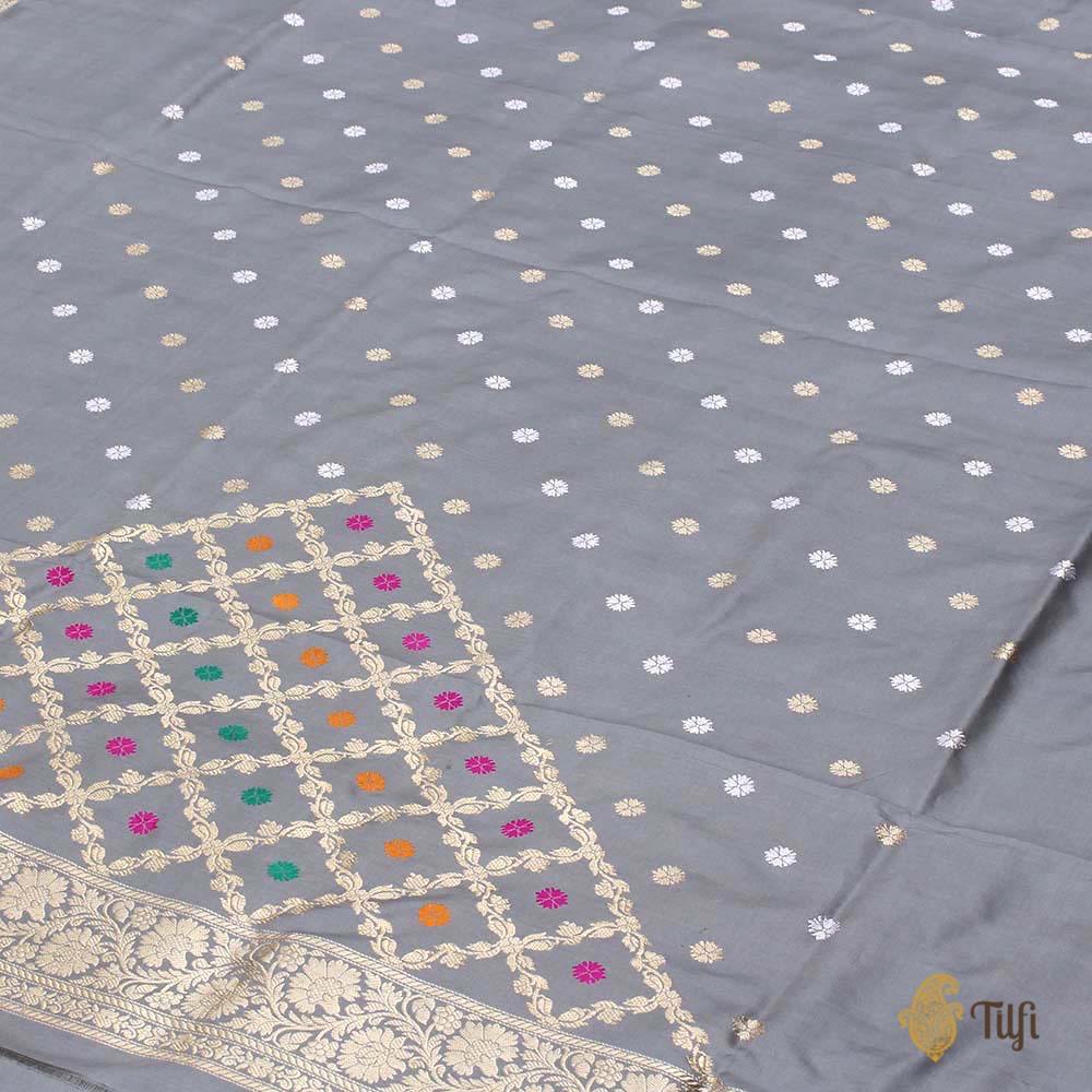 Grey Pure Katan Silk Dupatta Fabric Set